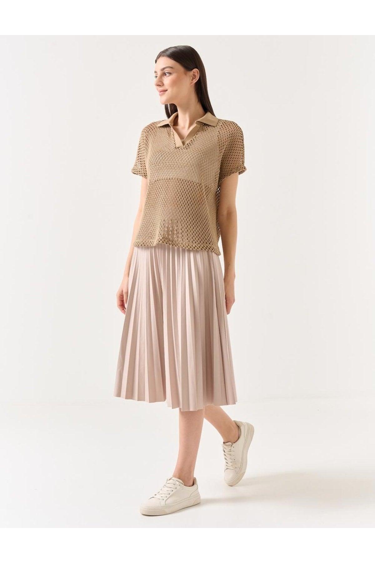 Mink Wide Cut High Waist Pleated Knitted Skirt - Swordslife