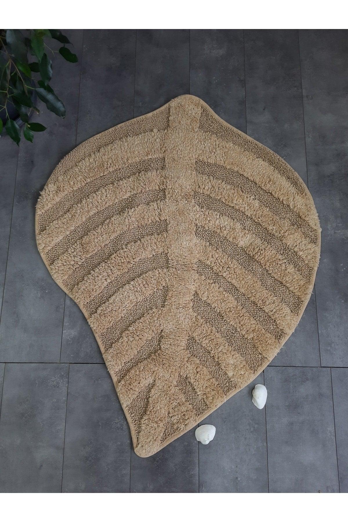 Leaf Beige Natural Cotton Bath Mat 100x100 Cm One Piece Tufting Woven Mat - Swordslife