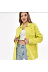 Women's Neon Yellow Boyfriend Oversize Vintage Denim Jeans Denim Jacket A36-011 - Swordslife