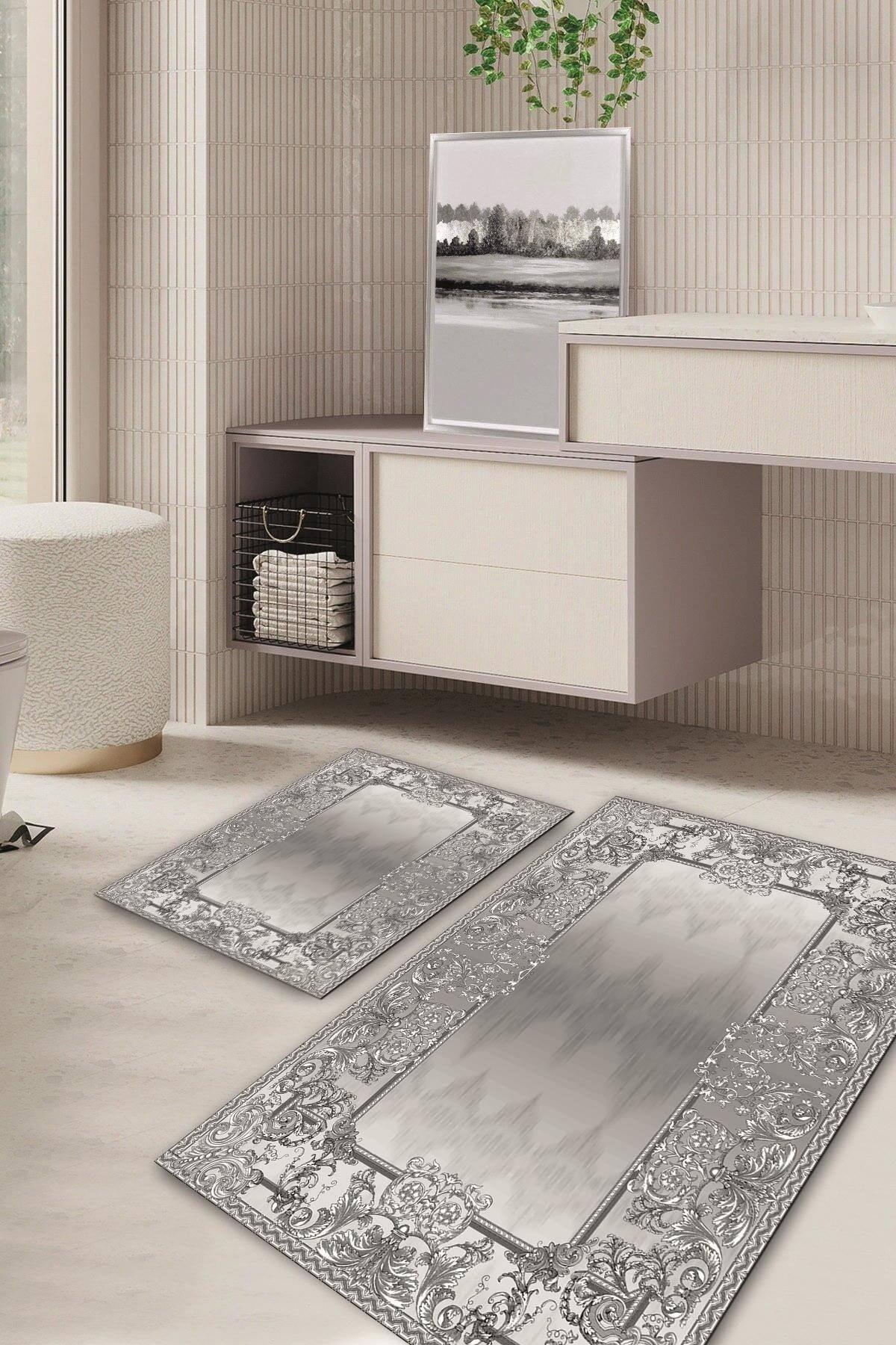 Classic Patterned Non-Slip Base Washable Set of 2 Bathroom Carpet Doormat Closet Set Kt-kzhk-85 - Swordslife