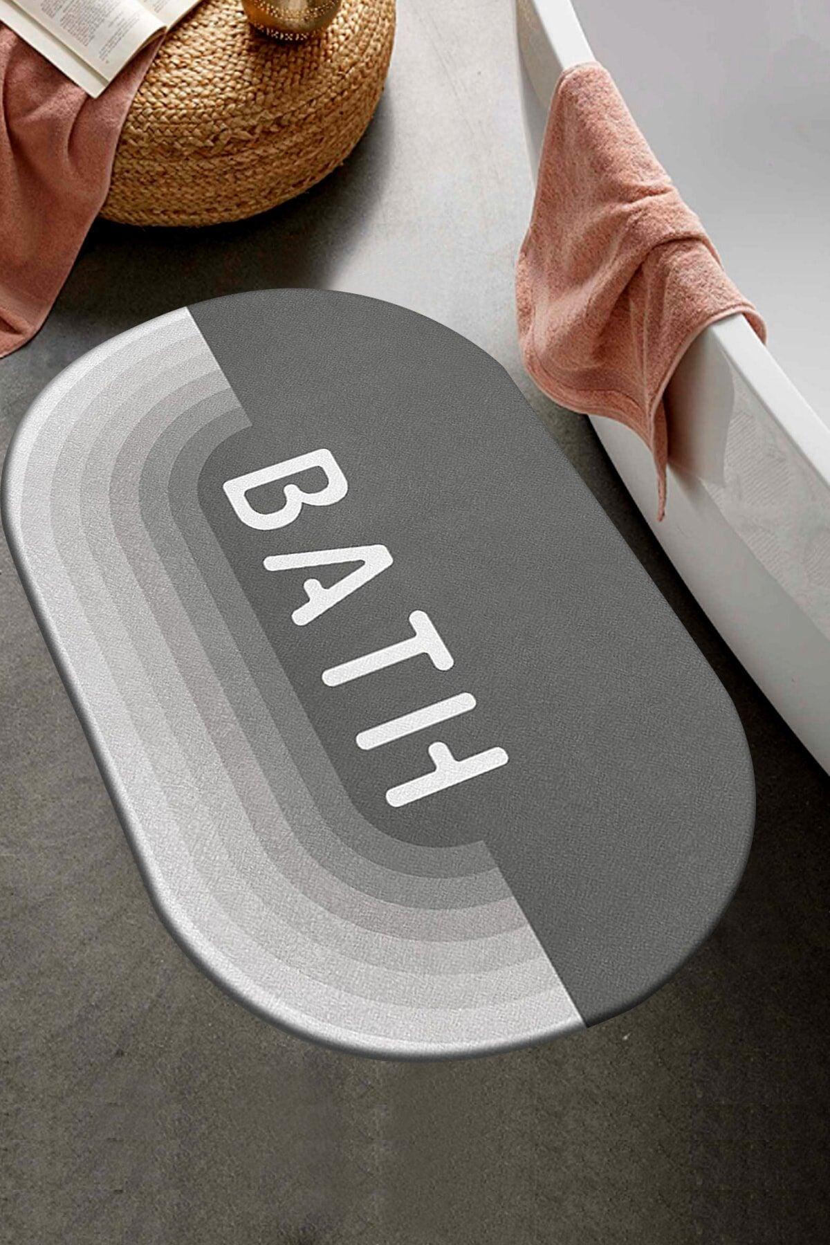 Else Decor Gray White Bath Patterned Shower Front Bathroom Carpet Doormat Closet One Piece Oval 40x60cm - Swordslife