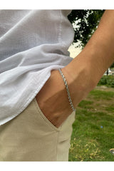Men's Silver Gray Twist Chain Steel Bracelet