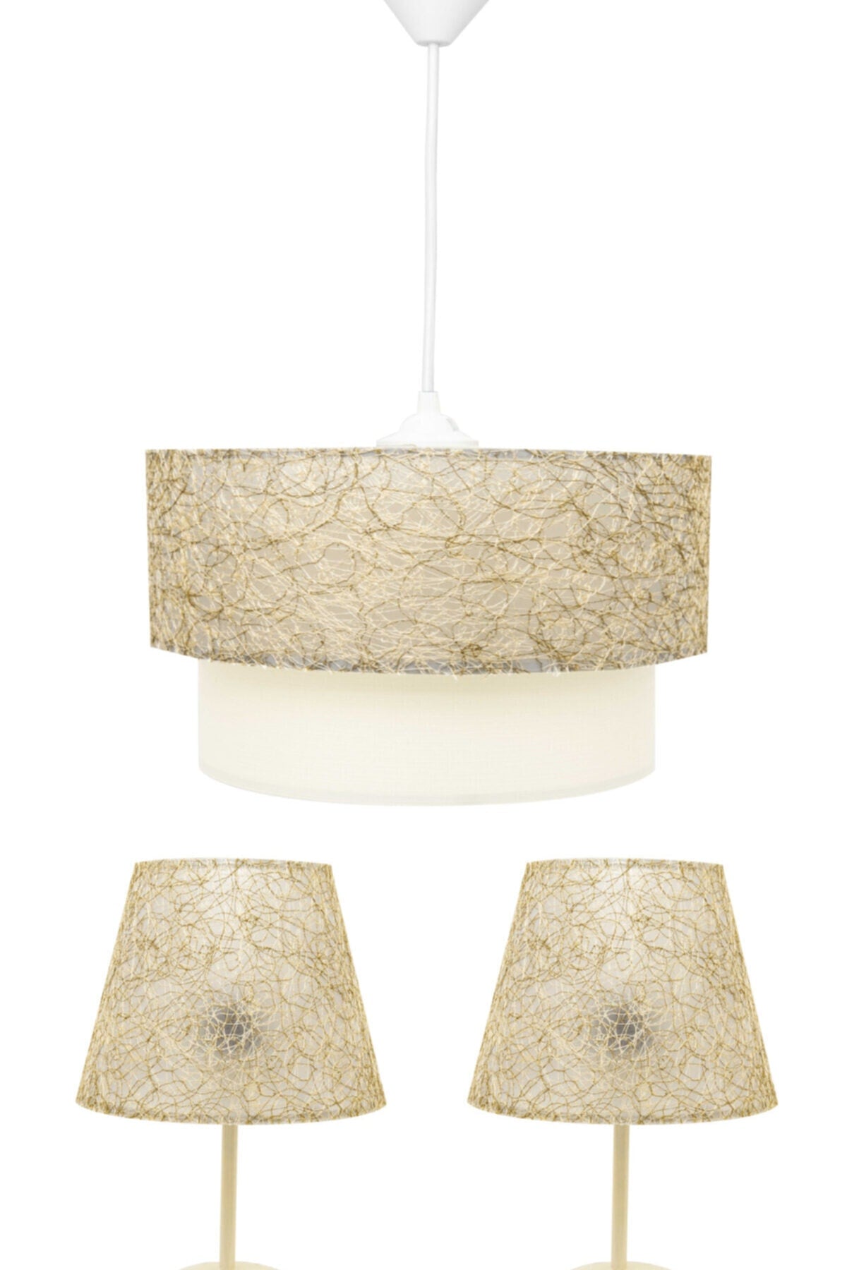 Salmon Gold String Bedroom Lampshade And Chandelier Set