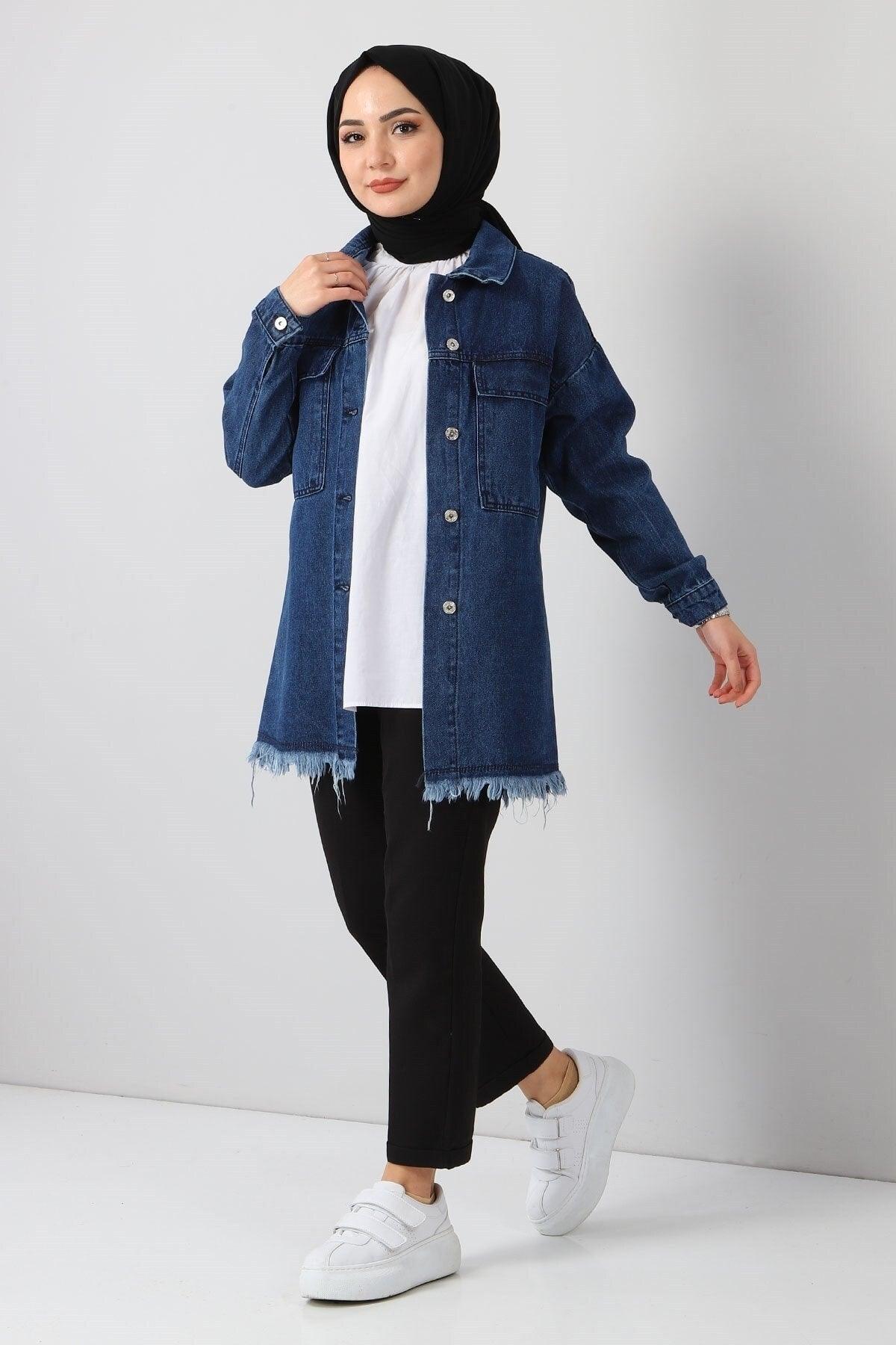 Tassel Detailed Denim Jacket Dark Denim 6011 - Swordslife