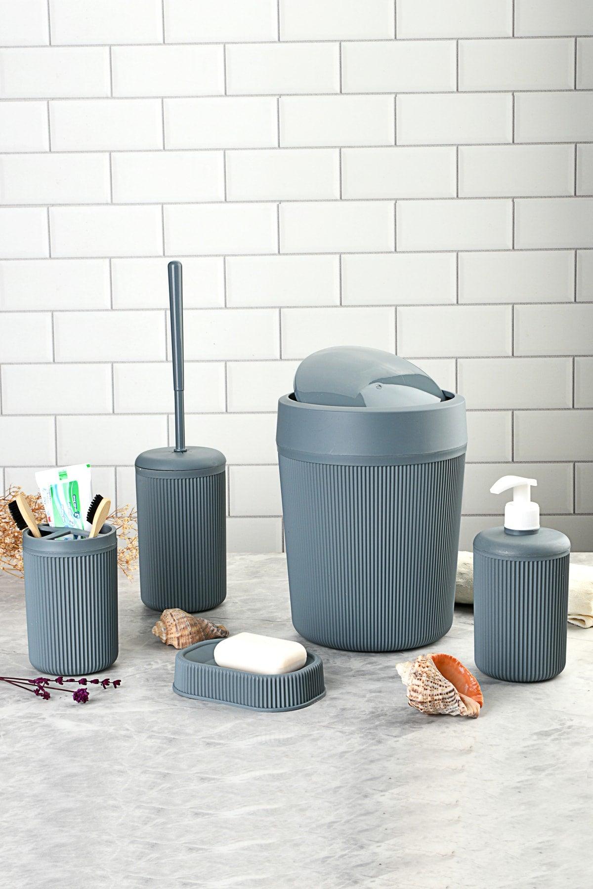 Gray Striped Bathroom Set of 5 - Swordslife