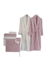 Hazal Family Bathrobe Set (8 Pcs) Cream-Plum Nrpk000548 - Swordslife