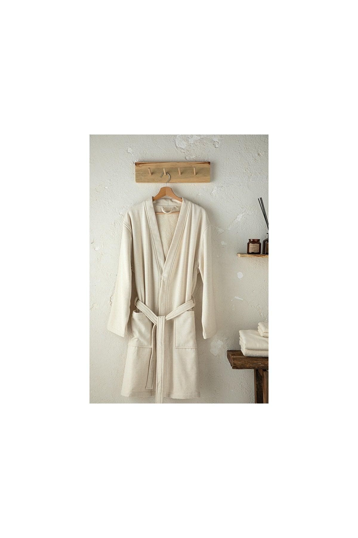 Natural Cotton & Linen Kimono Bathrobe Sm Beige - Swordslife