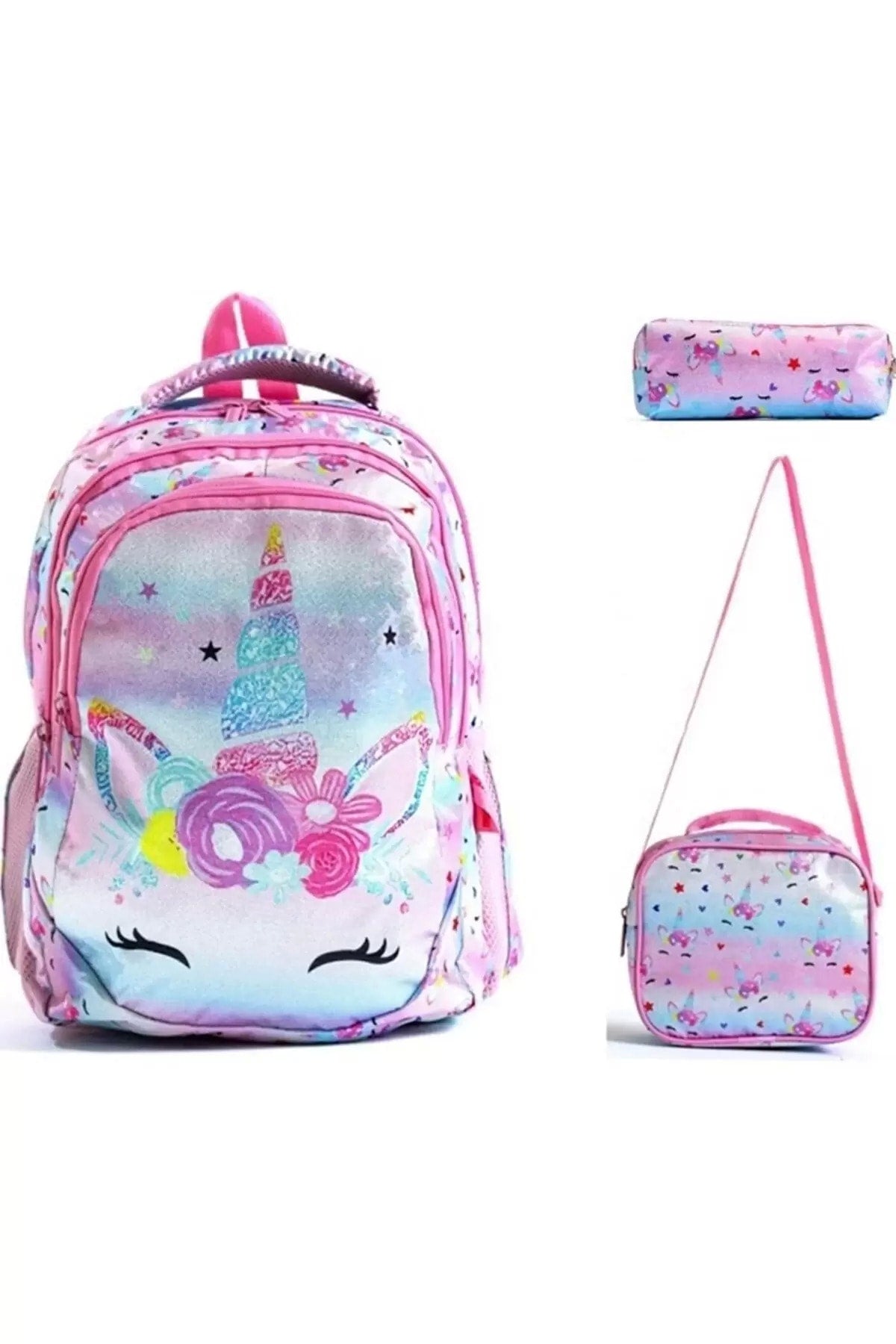 Master Pack Sim Unicorn Patterned Pink Color Baby Girl Backpack Primary School Bag With Food And Pencil Holder