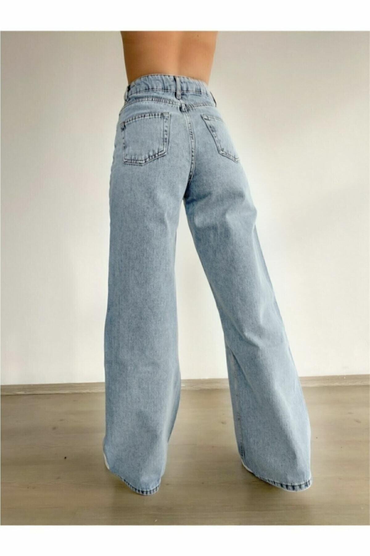 Women's Ball Light Blue Snow Wash Super High Waist Wide Leg Denim Jeans- Wide Leg - Swordslife