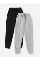 2-pack Jogger Sweatpants - Black And Grey, Elastic Legs, High Waist, Summer - Swordslife