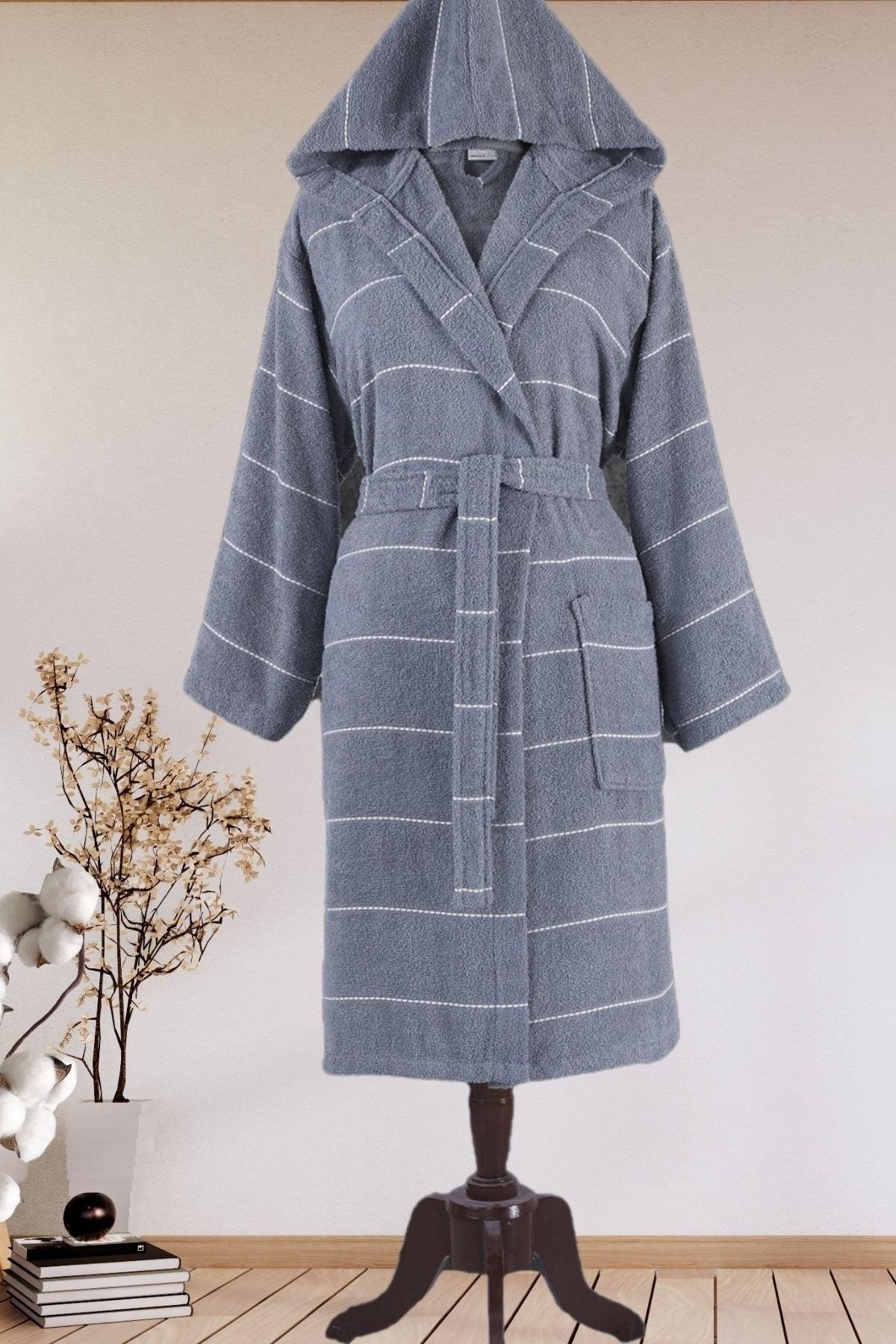 Gray Striped Hooded Bathrobe - Swordslife