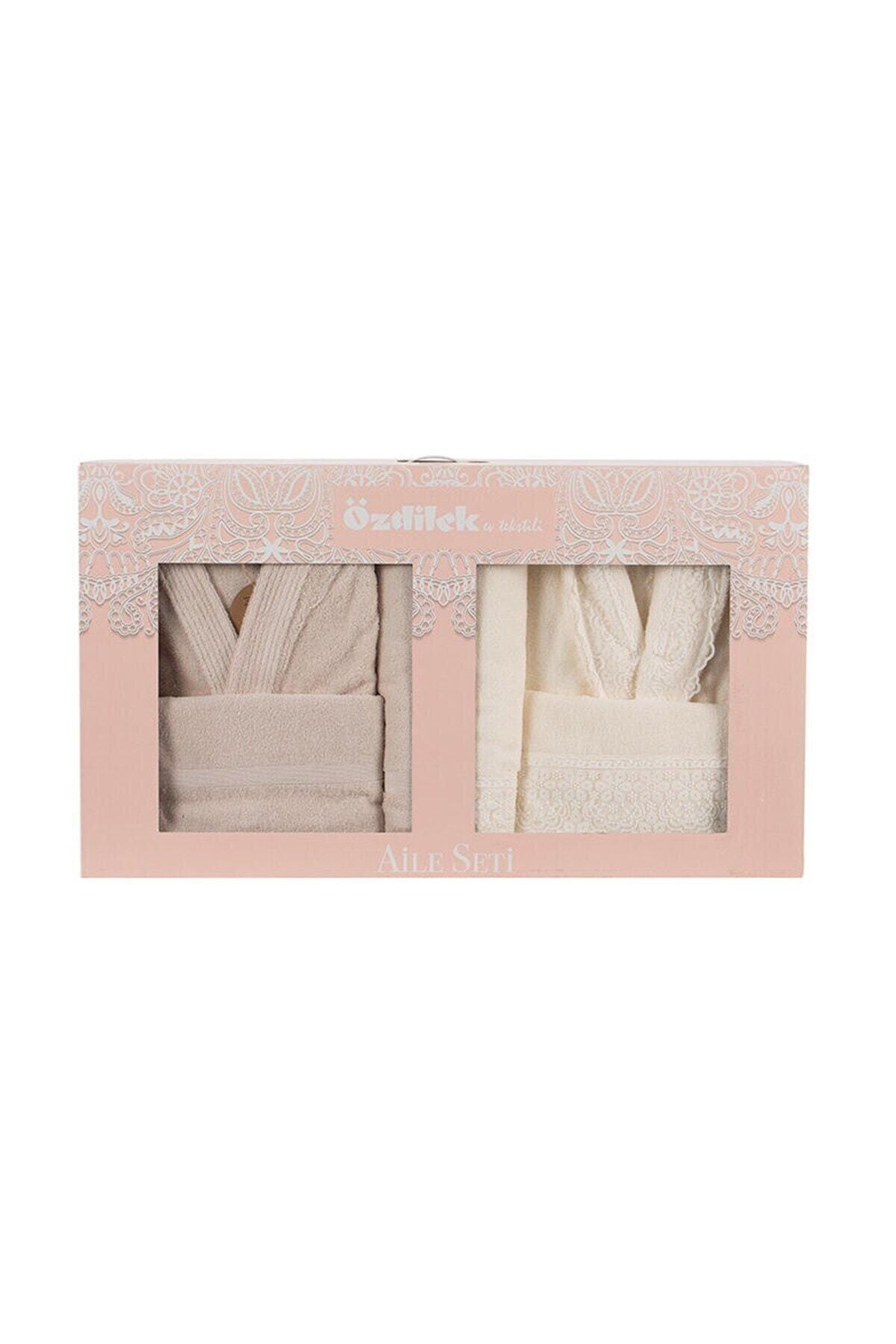 Orkide Family Bathrobe Set Cream- Beige - Swordslife