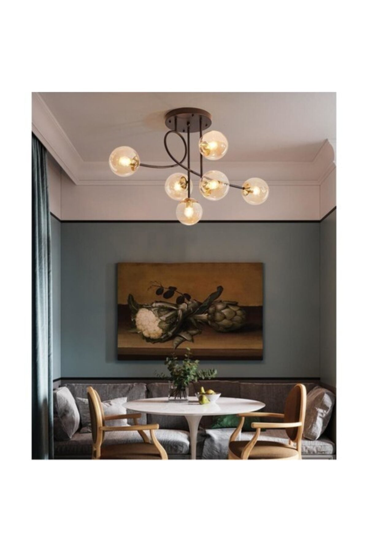 Pare Model Modern Sports Black 6-Globe Honey Glass Chandelier