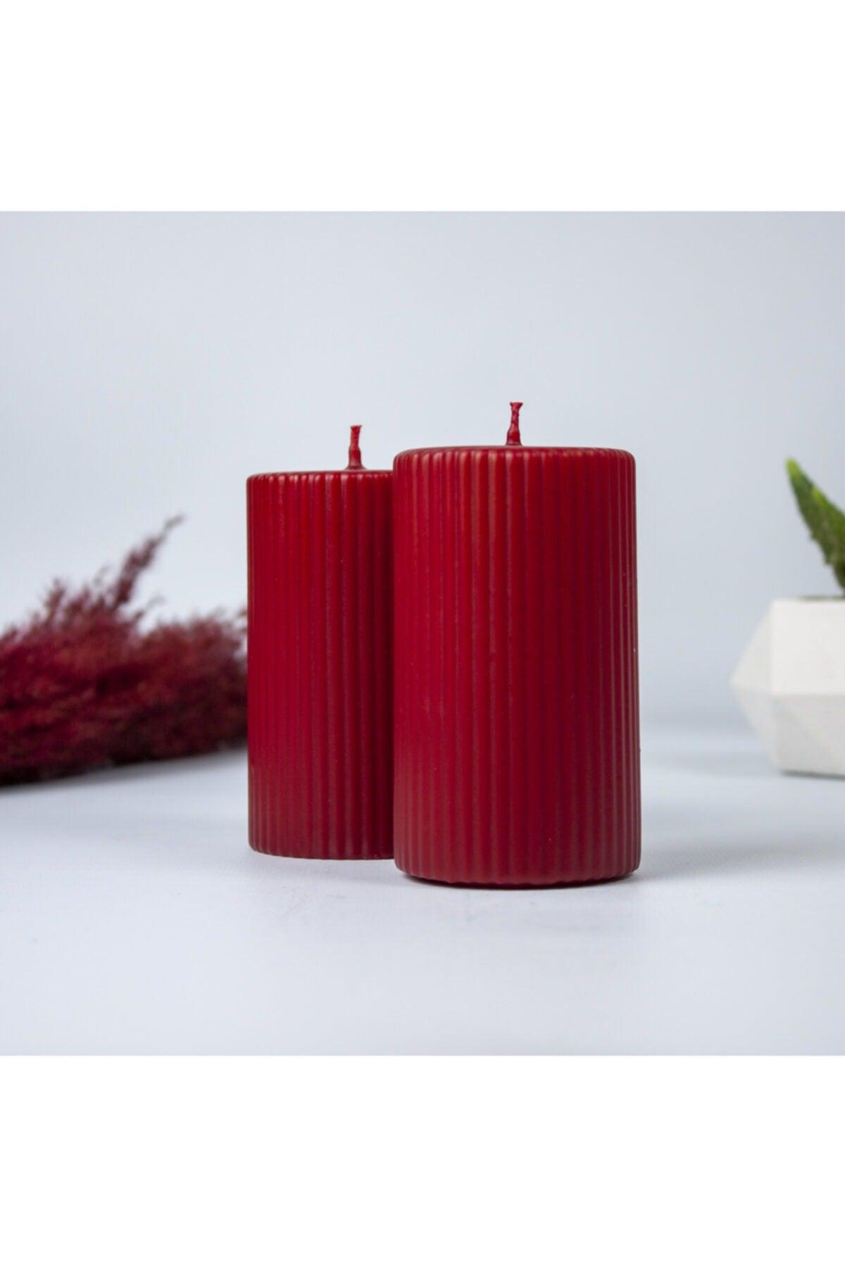 Corrugated Cylinder Set of 2 Candles 10 Cm Red - Swordslife