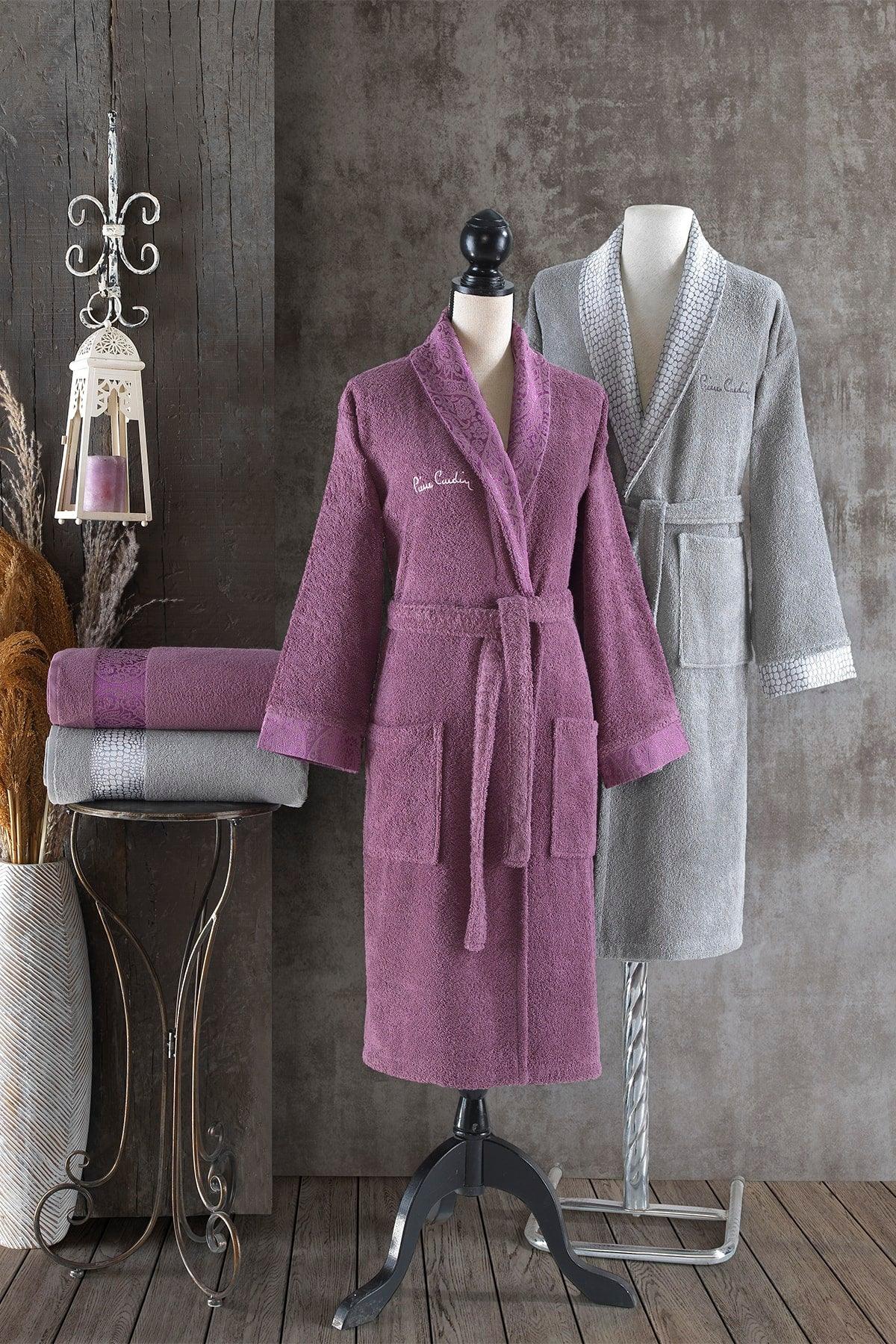 Family Bathrobe Set Plum - Gray - Swordslife