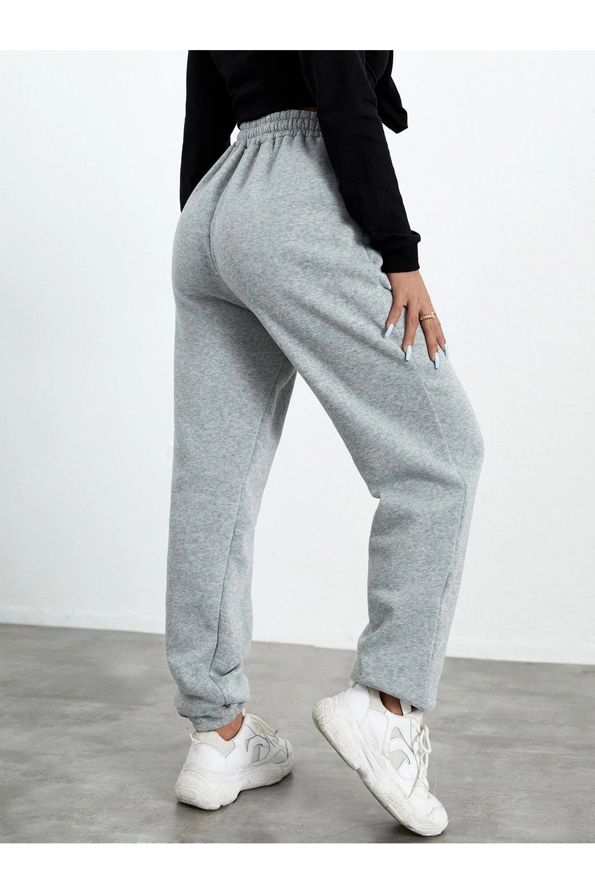 Jogger Sweatpants - Grey, Elastic Leg, High Waist, Summer