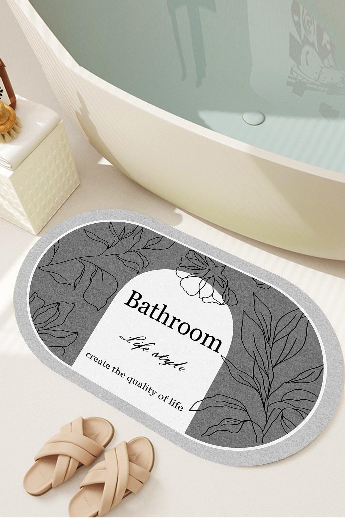 Digital Non-Slip Washable Bath Bathroom Sheets Bath Mat Bath Rug (60x100) D8049 Gray - Swordslife