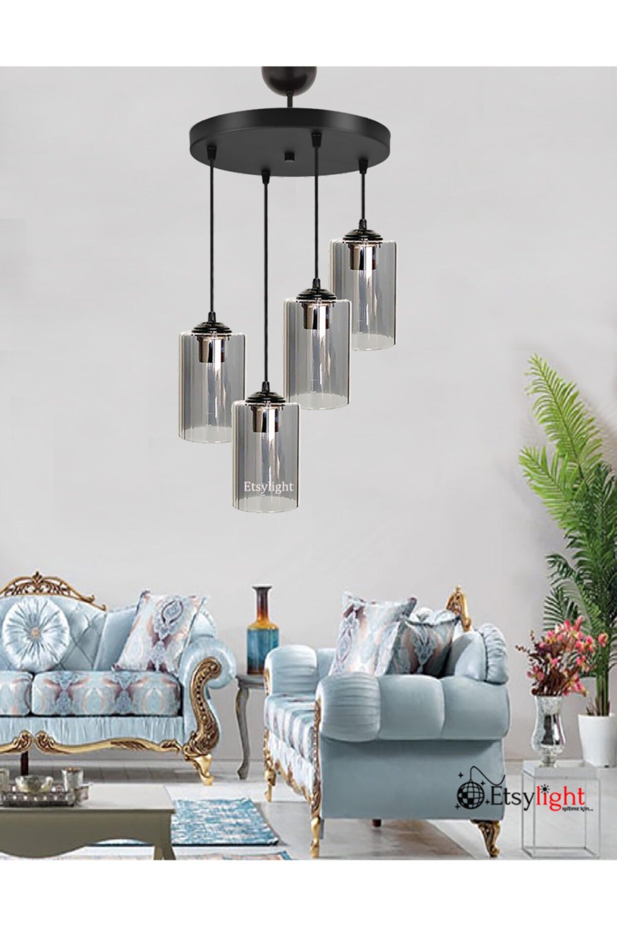 Dora Black Lux 4 Entrance, Living Room Glass Chandelier