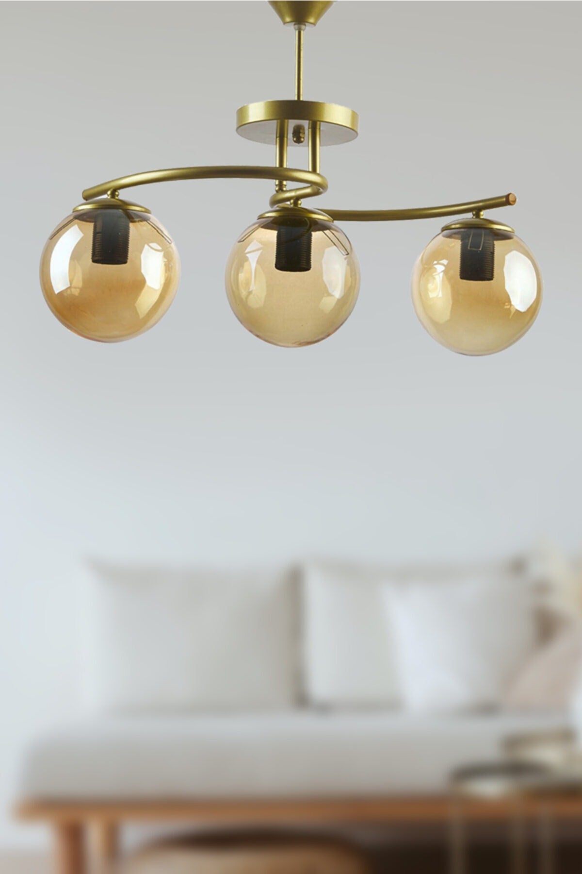 Linda Modern Antique Color Closed Honey Glass Living Room - Kitchen - Bedroom 3-Piece Chandelier