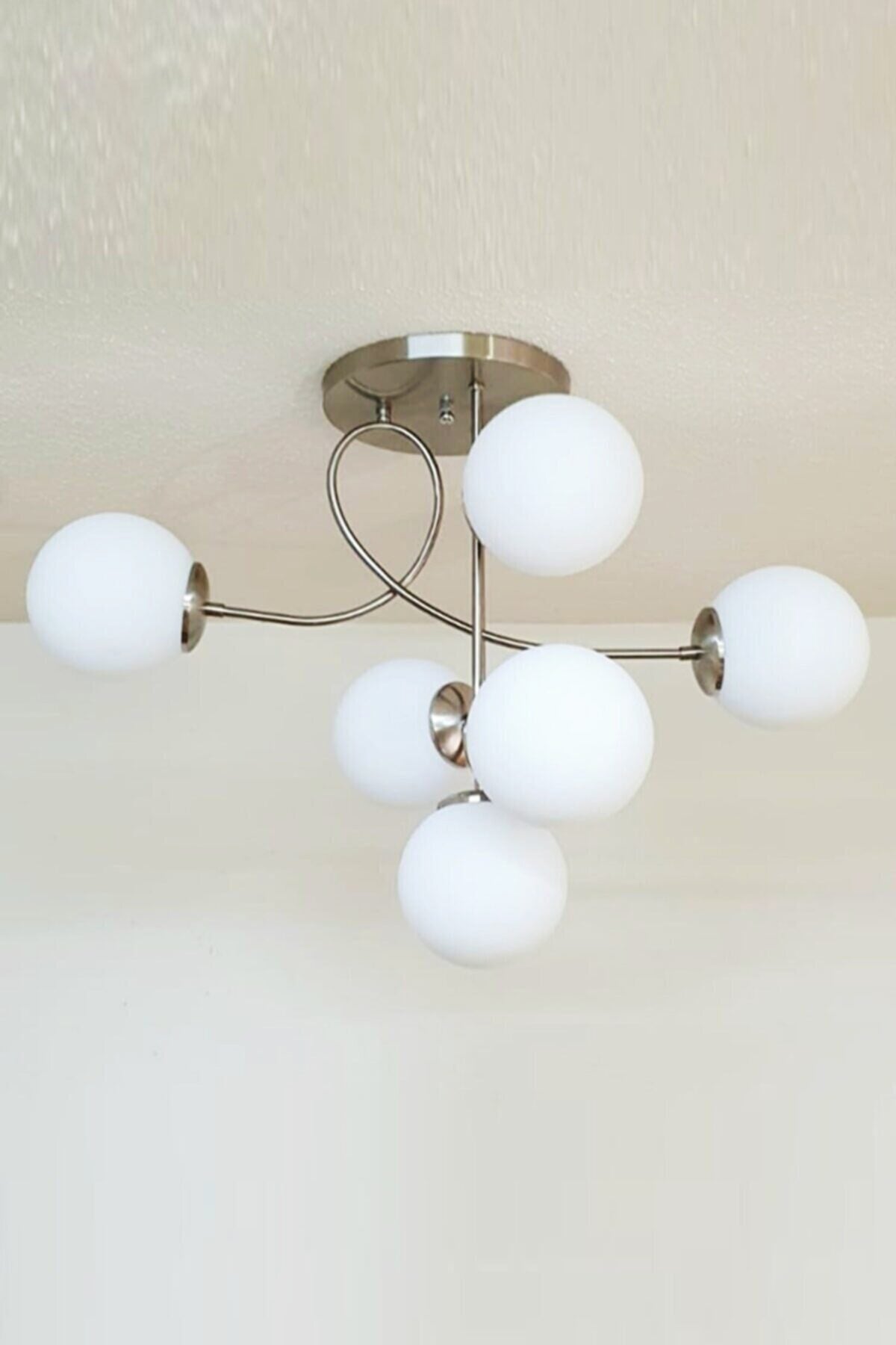 Jade Special Design Modern Sports White Glass Chrome Living Room - Kitchen - Bedroom 6-Piece Chandelier