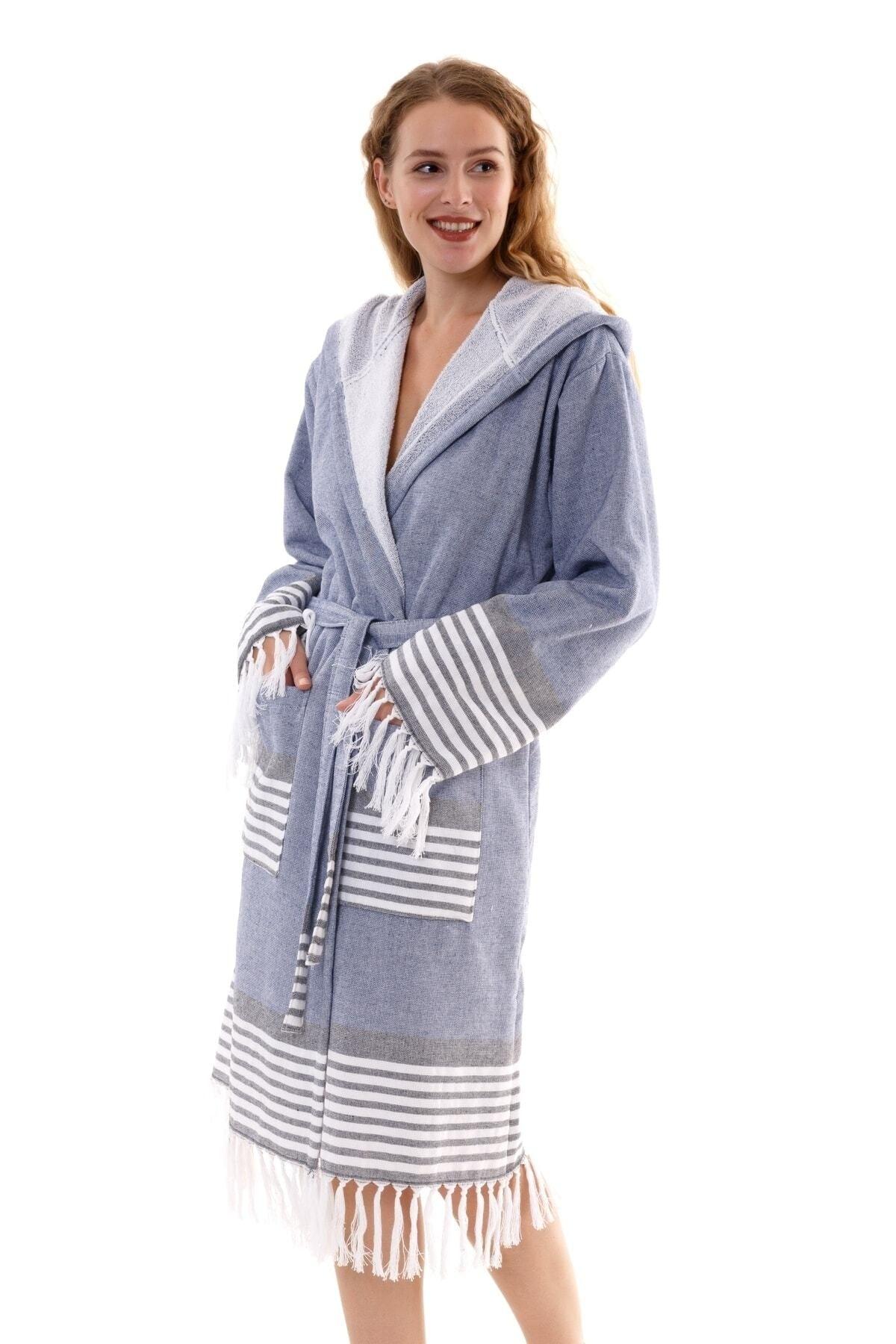 Cotton Hooded Unisex Blue Towel Loincloth Bathrobe | Large Size Bathrobe(SML-XL-2XL-3XL-4XL) - Swordslife