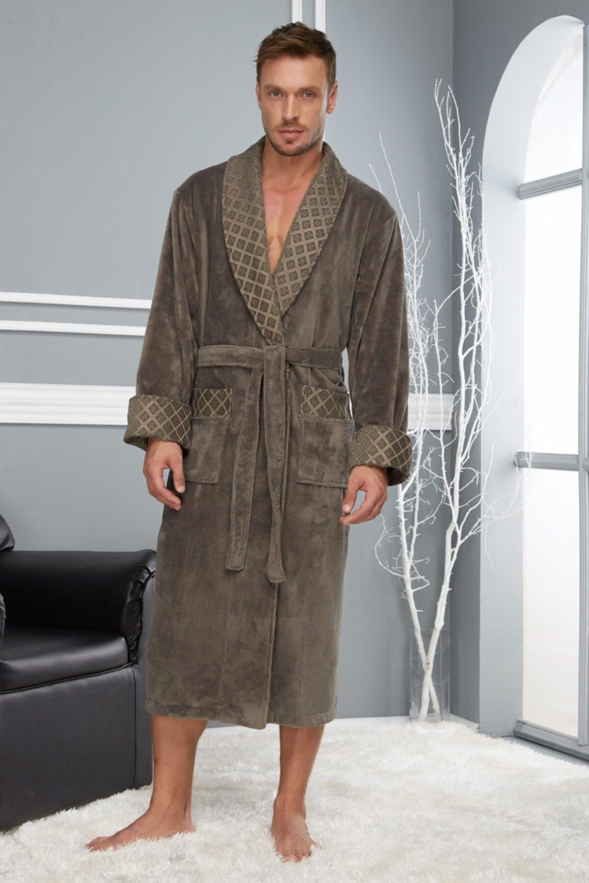 Men's Nefti Color Collar Quilted Bamboo Cotton Bathrobe - Swordslife