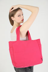 Fuchsia U25 3-Compartment Side 2 Pocket Detailed Zipper Closure Canvas Women's Arm And Shoulder Bag B:35 E:35 G