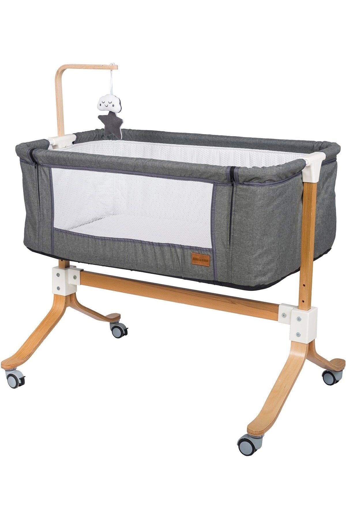 Wooden Motherside Baby Cradle - Gray