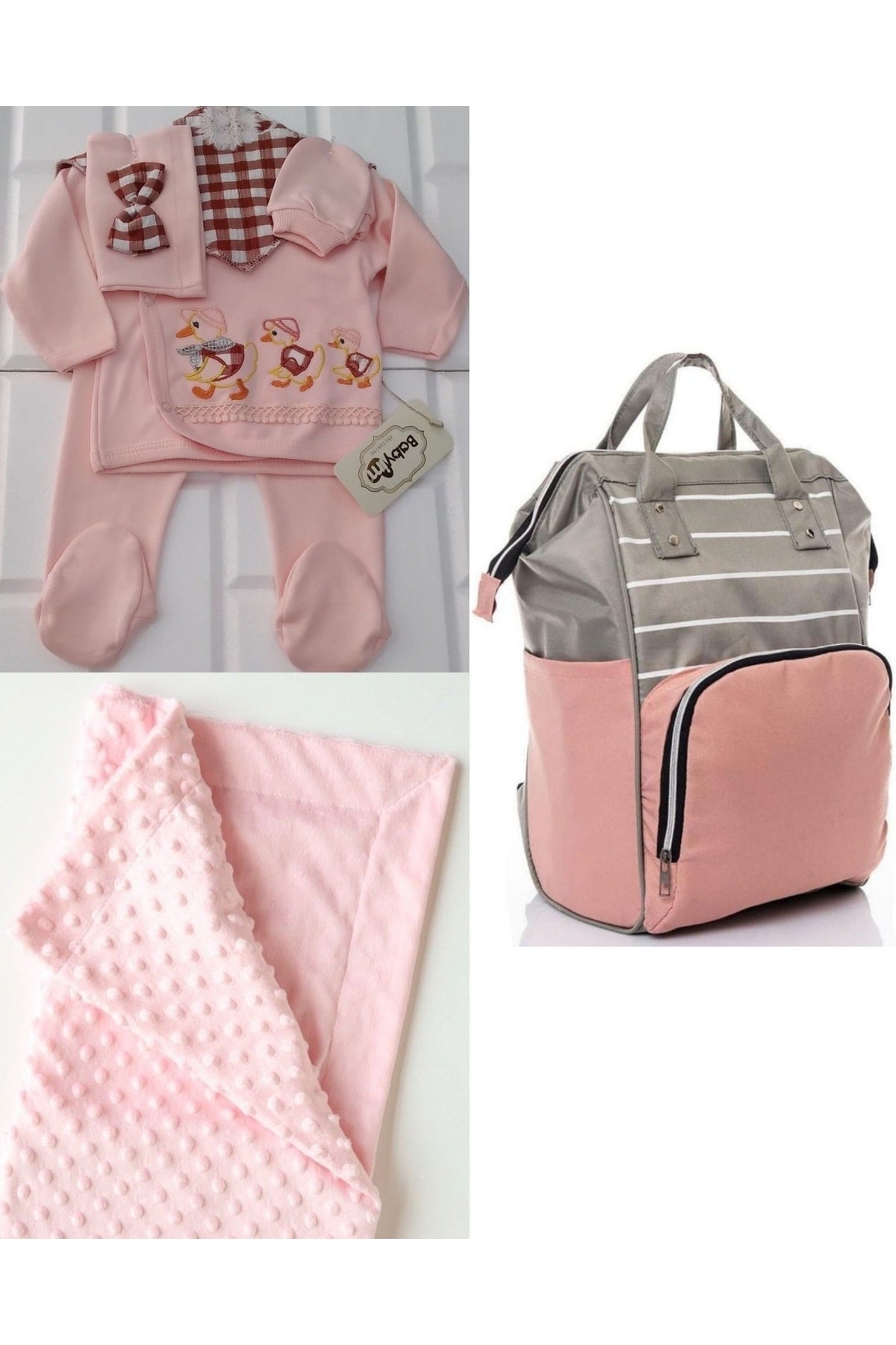 Functional Mother Baby Care Backpack, 100% Cotton Hospital Outlet And Chickpea Blanket Set