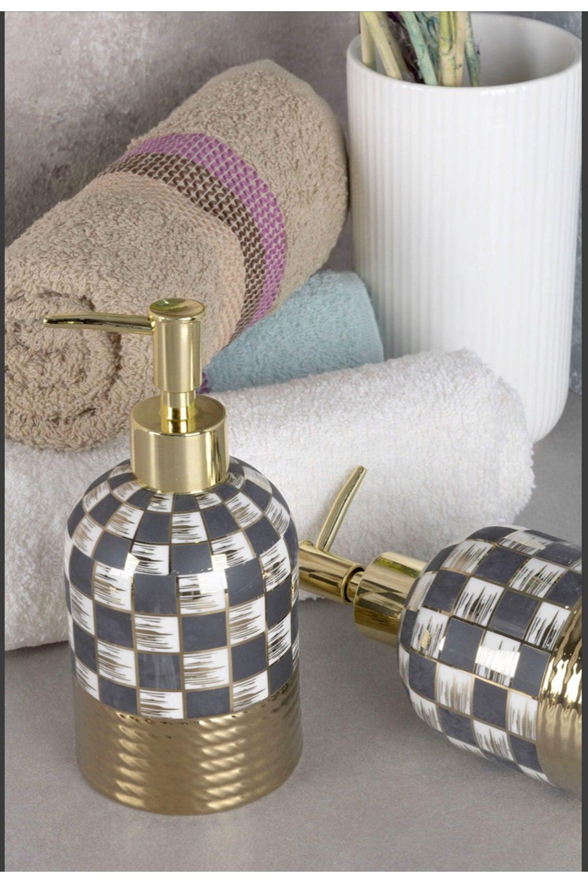 Checker Pattern Gold Gold Gilded Liquid Soap Dispenser - Swordslife