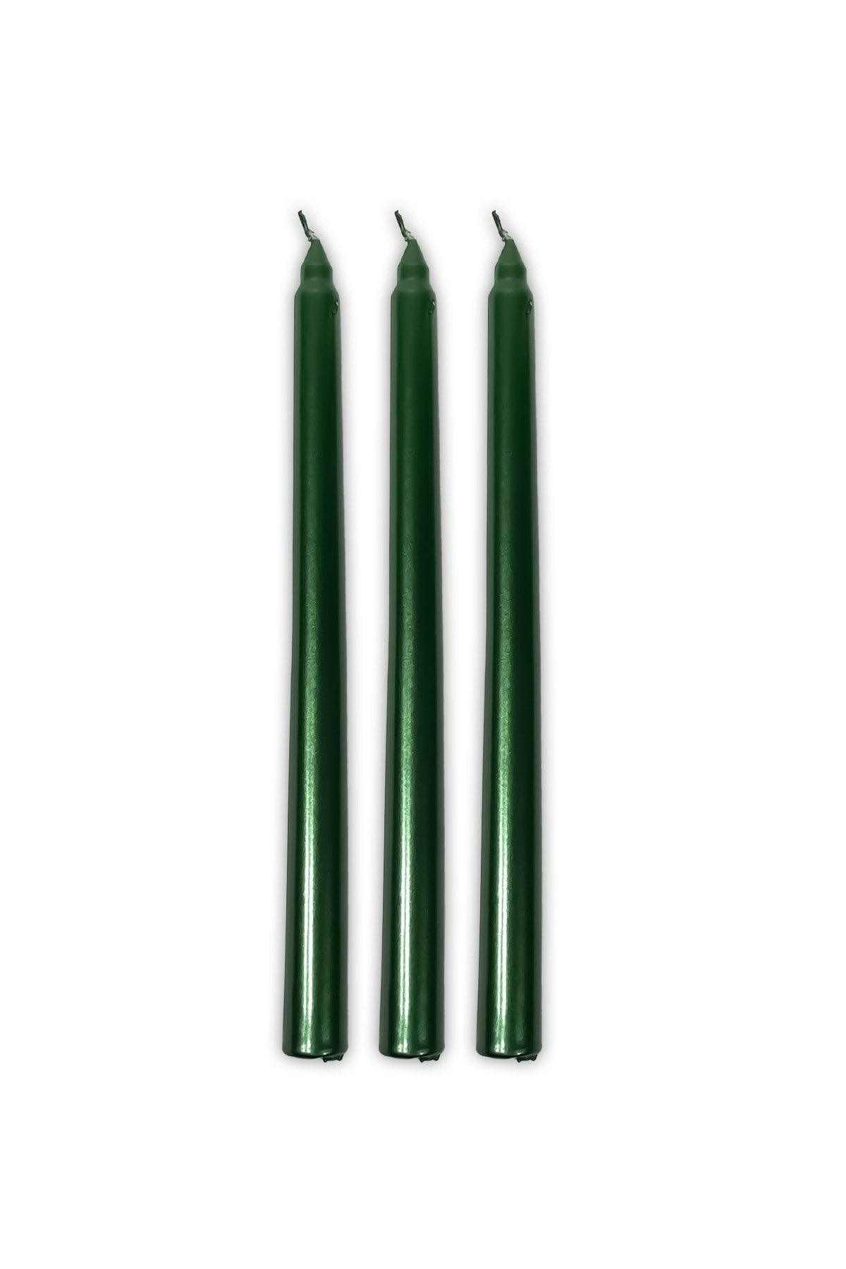 Green Candlestick Candle 3 Pcs Shiny Metallic Long Body Tapered Candle - Swordslife