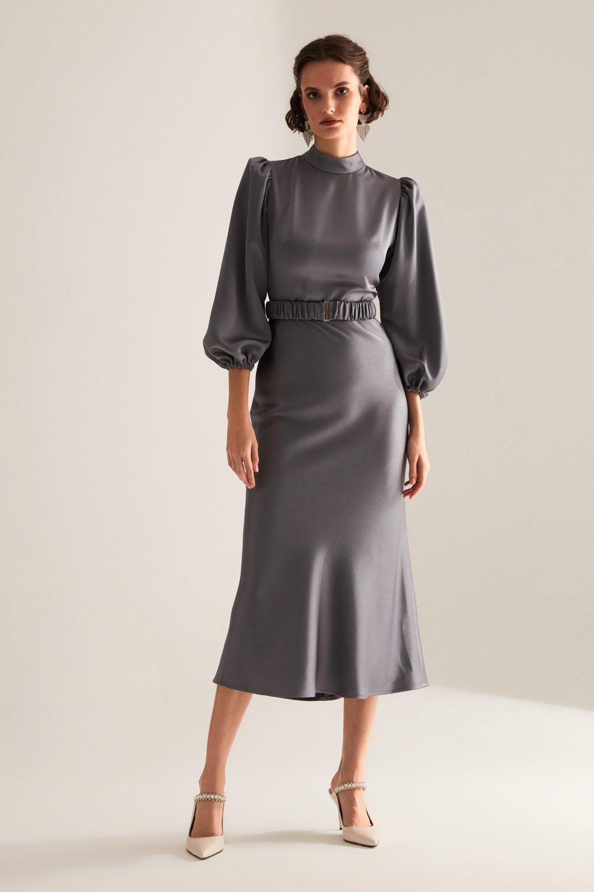 Berthe Judge Collar Long Gray Engagement Dress - Swordslife