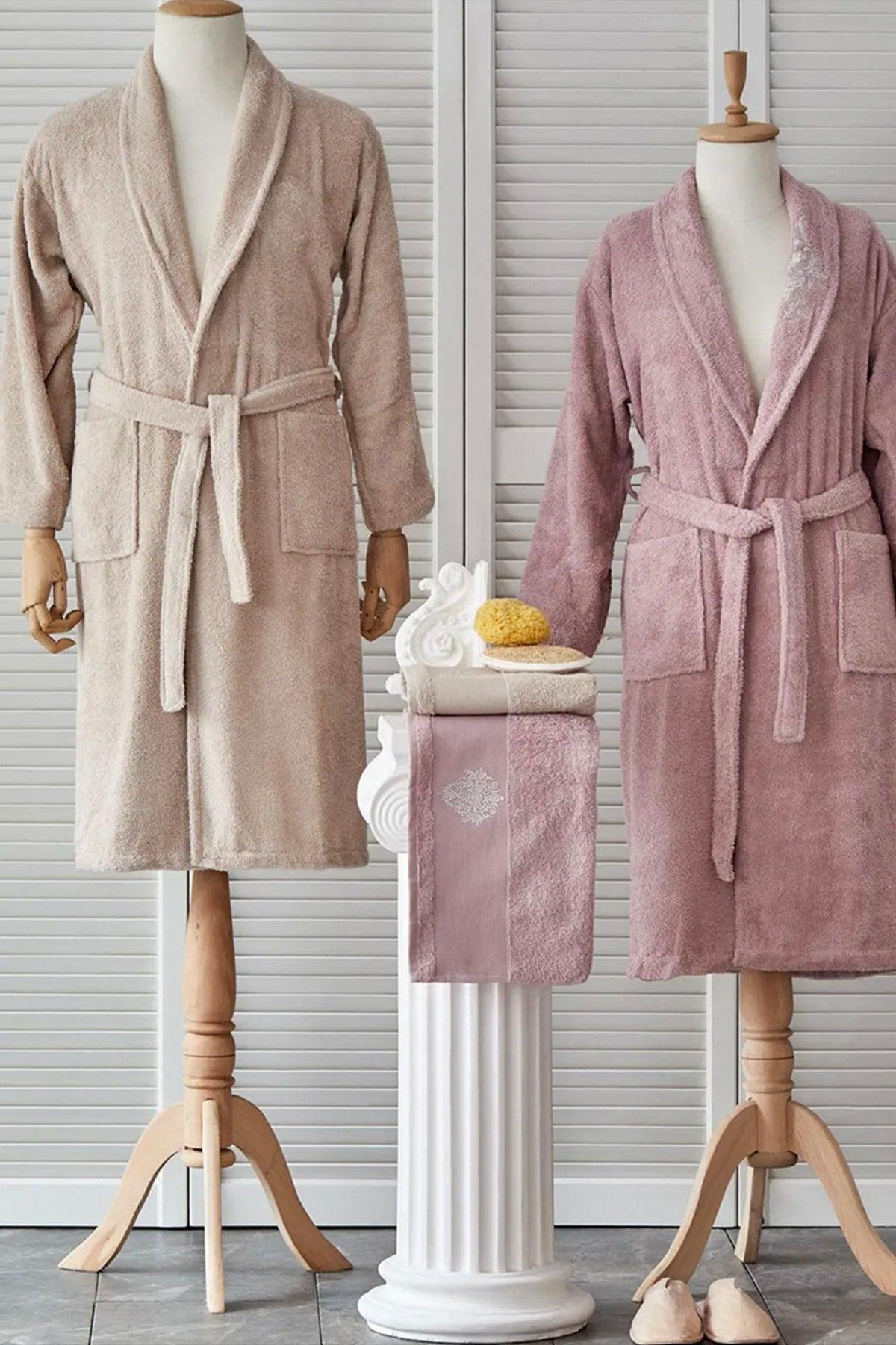 Doleres Powder/Beige 5 Piece Embroidered Bathrobe Set - Swordslife