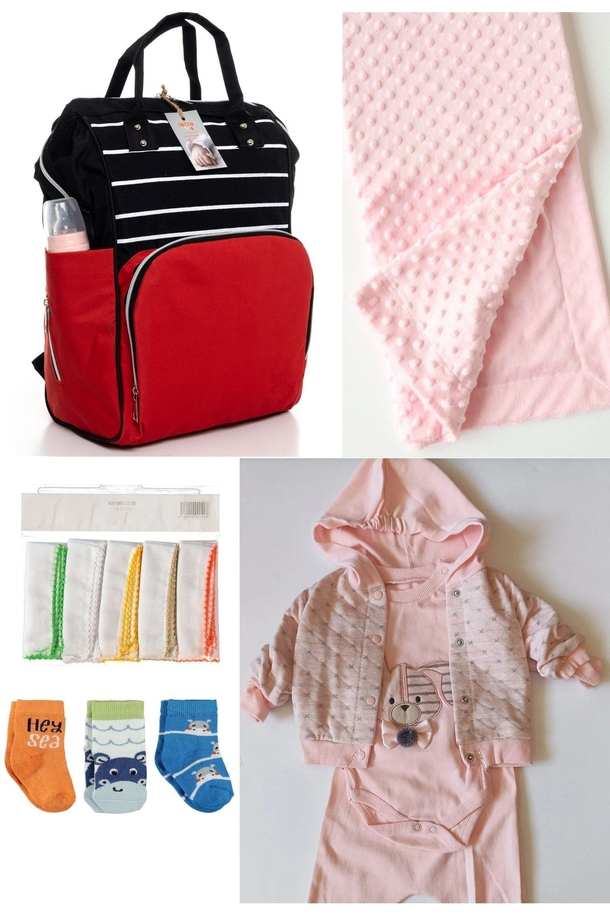 5 Piece Maternity Set (Baby Care Backpack, Hospital Exit, Chickpea Blanket, 10 Wipes and 3 Socks)