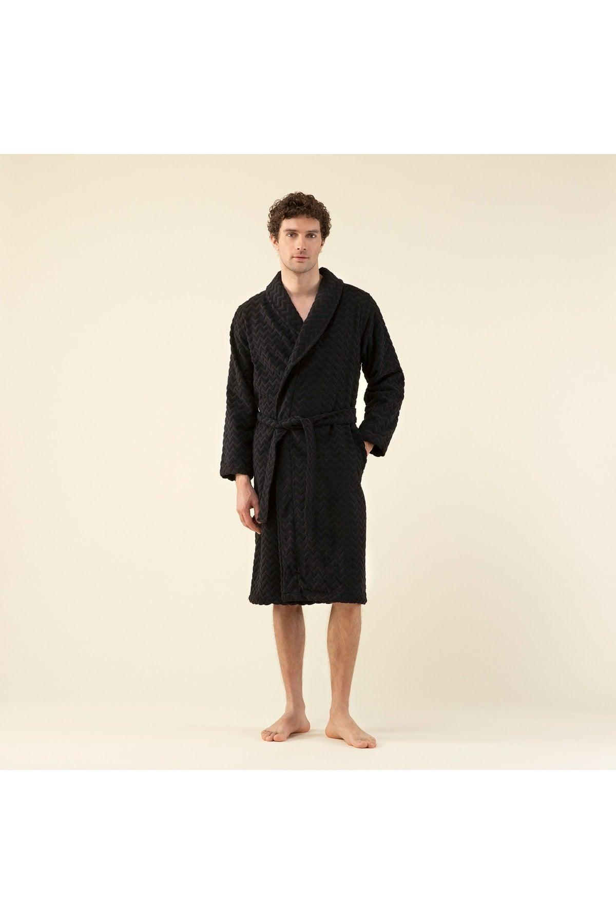 Zigzag Men's Bathrobe Black - Swordslife