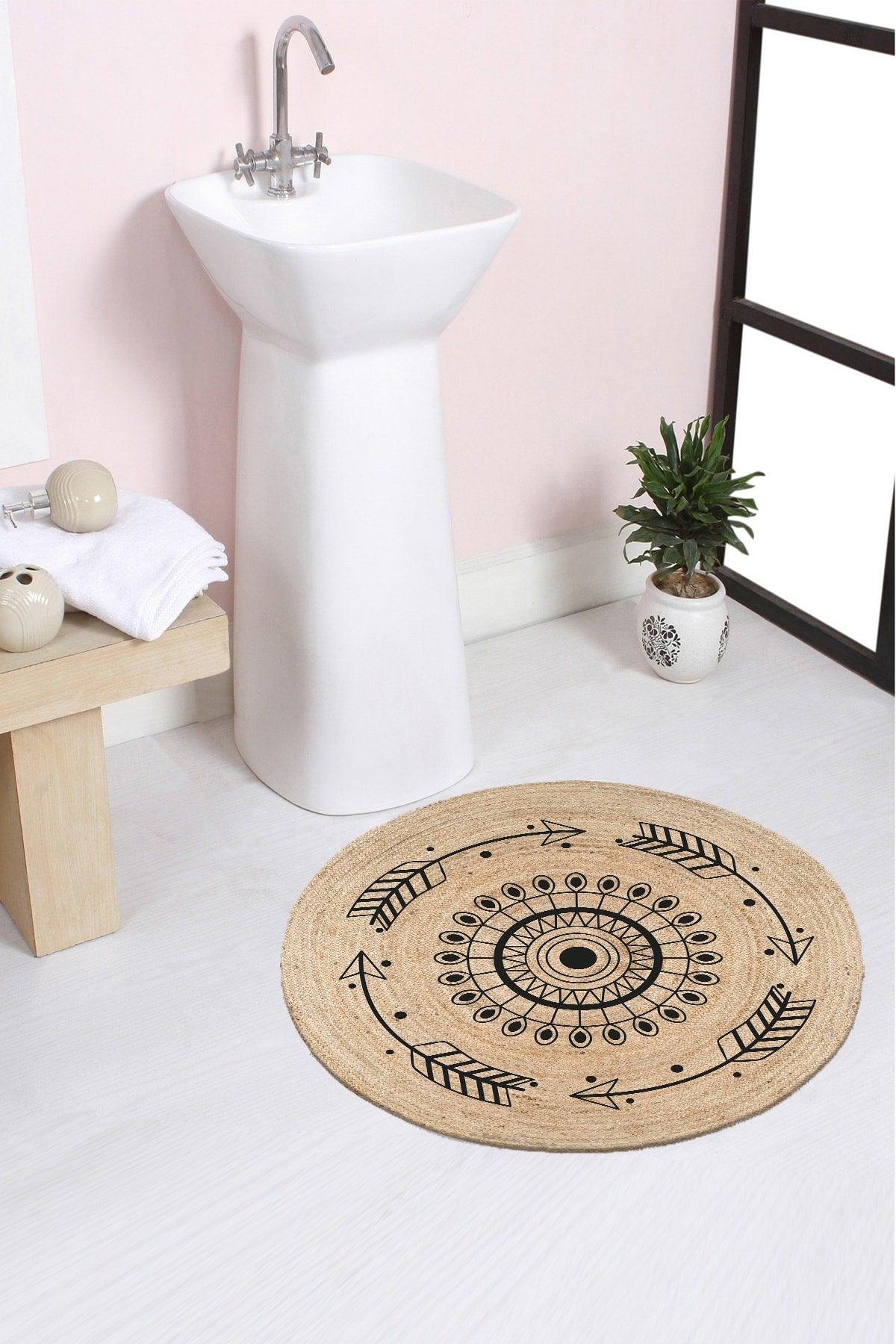 Bohemian Pattern Rope Straw Jute Knit Round Carpet Bath Mat 80x80cm - Swordslife