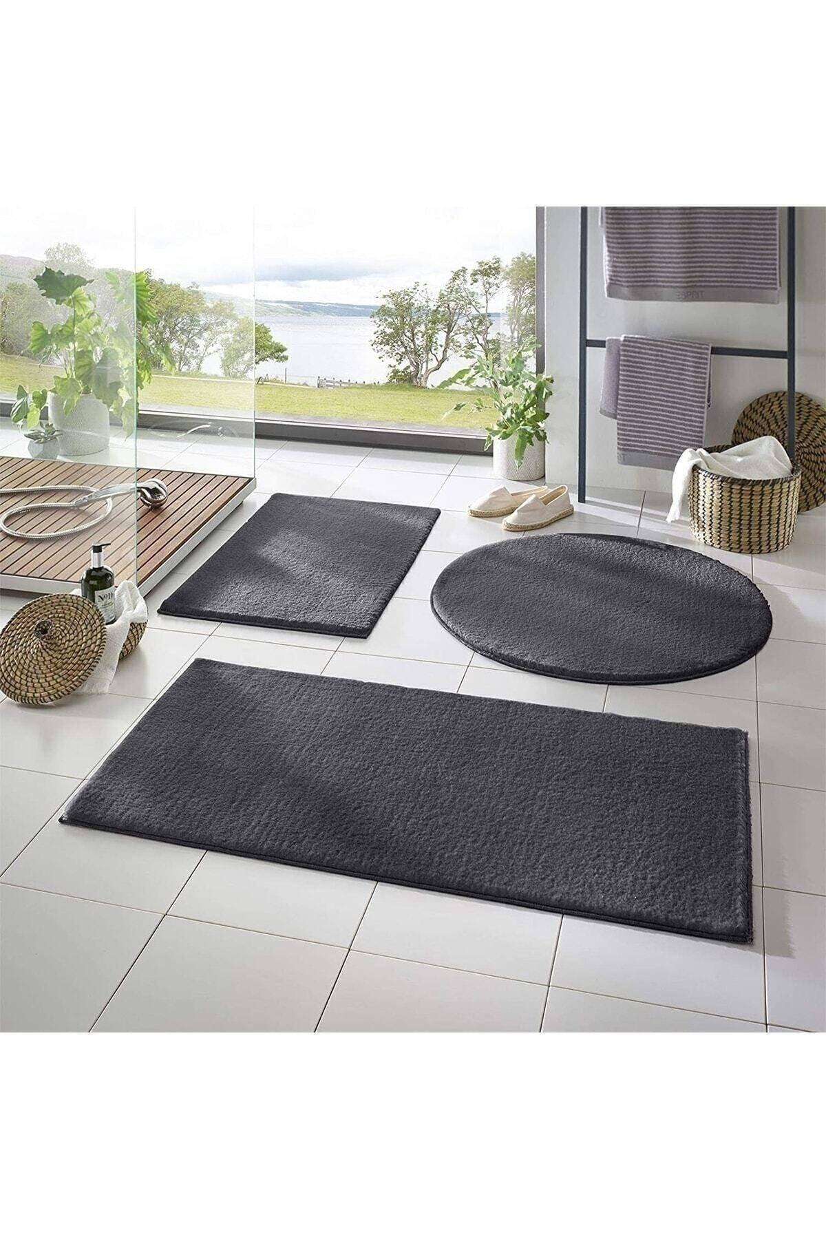 Sarar Post 3 Pcs Bathroom Carpet (60X100, 40X60, 60X60 ROUND) Plush Post Carpet Closet Set Black - Swordslife