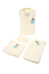 Bugs Bunny Embroidered Newborn Baby Bamboo Bathrobe Set Cream - Swordslife
