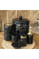 Marble Patterned Como Black 6 Piece Porcelain Bathroom Set - Swordslife