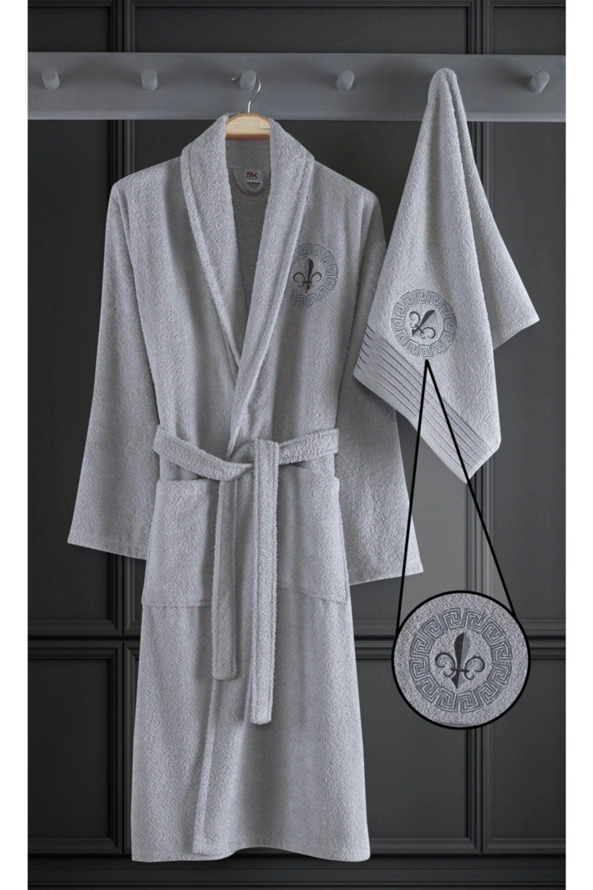 Alya Embroidered Cotton 2 Piece Bathrobe Set Gray - Swordslife