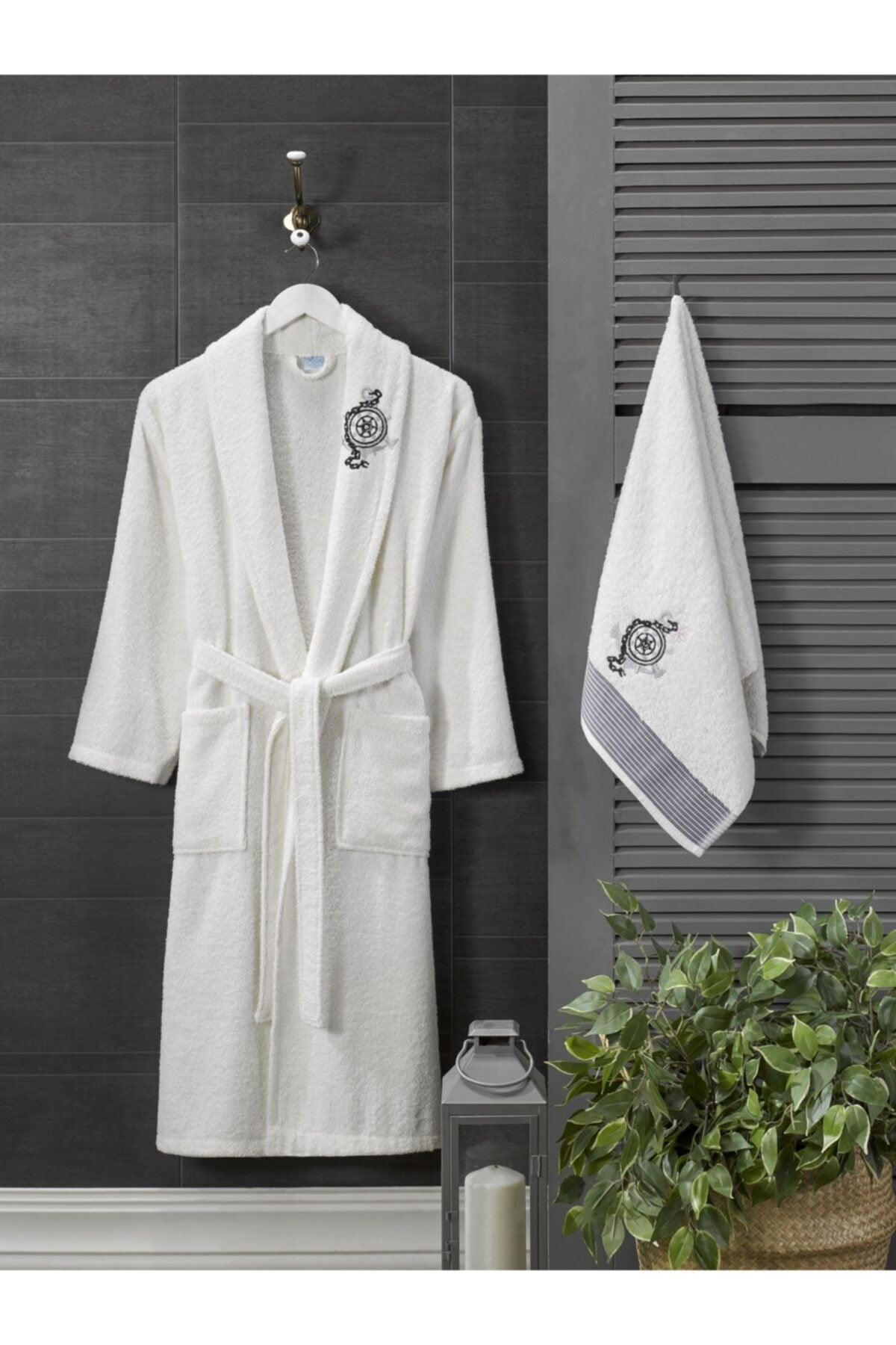 Unisex Open Cream Towel Bathrobe Set of 2 - Swordslife