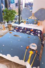 Clouds And Space Shuttle Double Sided Kids Bedding Set Polycotton