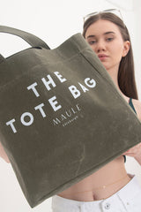 Khaki Khaki Maule Tote Bag Printed Medium Size Waxed Canvas 100% Cotton Women's Shoulder Bag