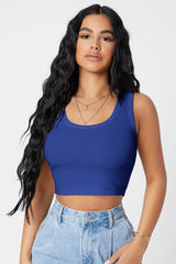 Women's Navy Square Neck Crop Top Blouse - Swordslife