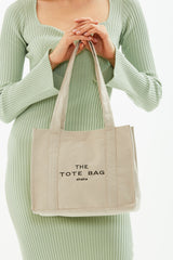 Cream U45 Snap Closure The Tote Bag Embroidered Canvas Fabric Daily Women's Arm And Shoulder Bag 25x30