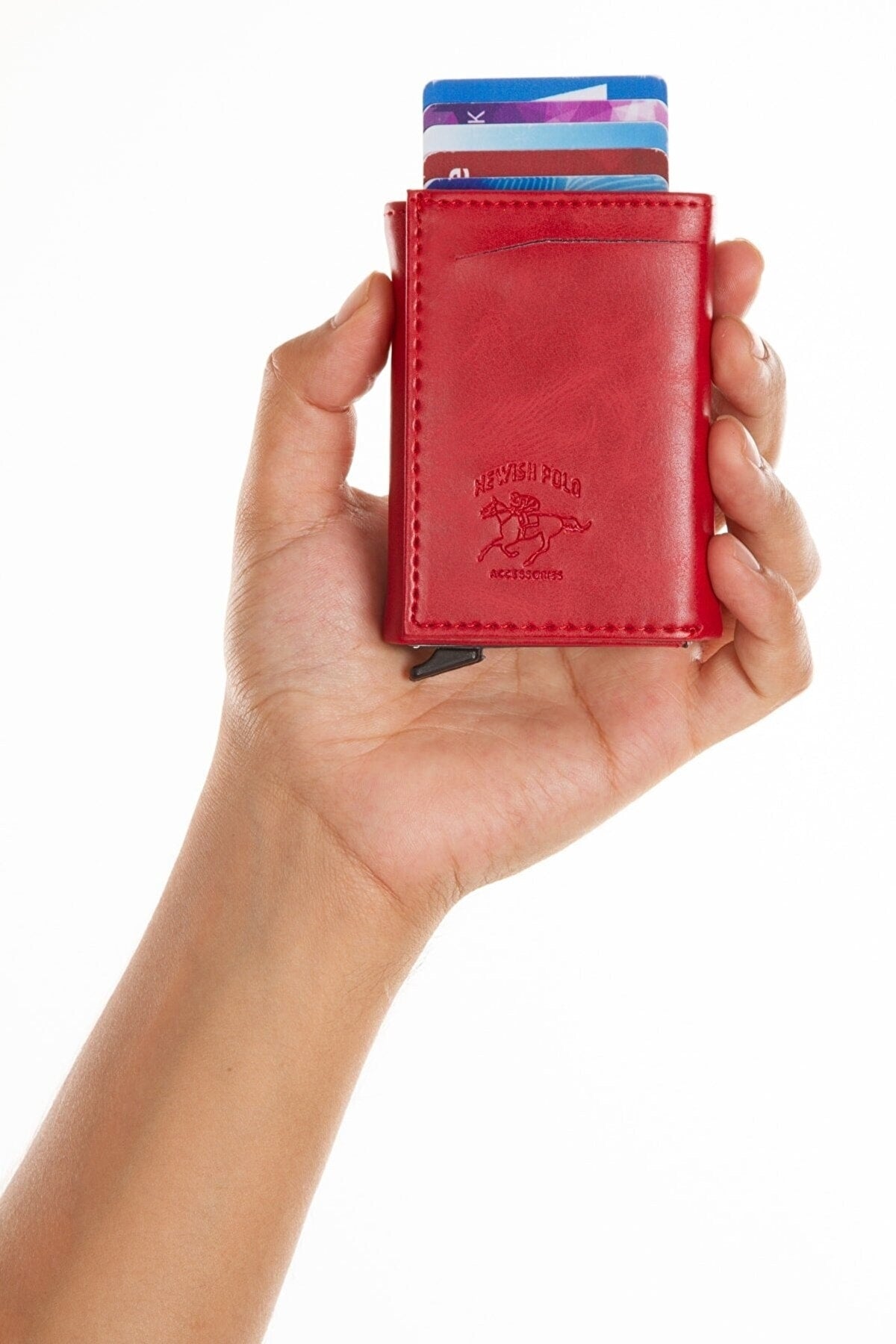 Unisex Leather Aluminum Mechanism Sliding Card Holder Wallet With Paper Money Compartment (7,5X10CM)