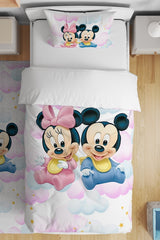 Cloudy Mickey And Minnie Patterned Single Baby Kids Duvet Cover Set