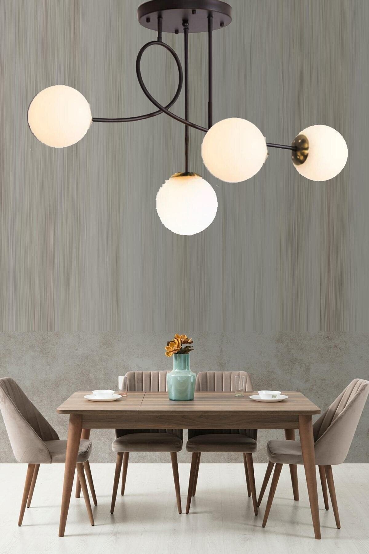 Pare Model Modern Sports Black 4-Globe White Glass Chandelier