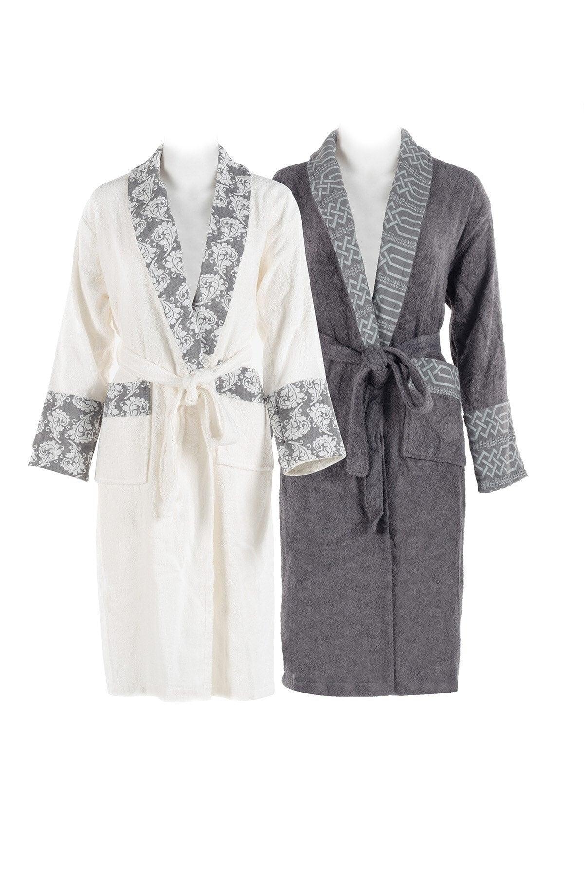 Set of 4 Bamboo Royal Double Family Bathrobes Offwhite-gray - Swordslife