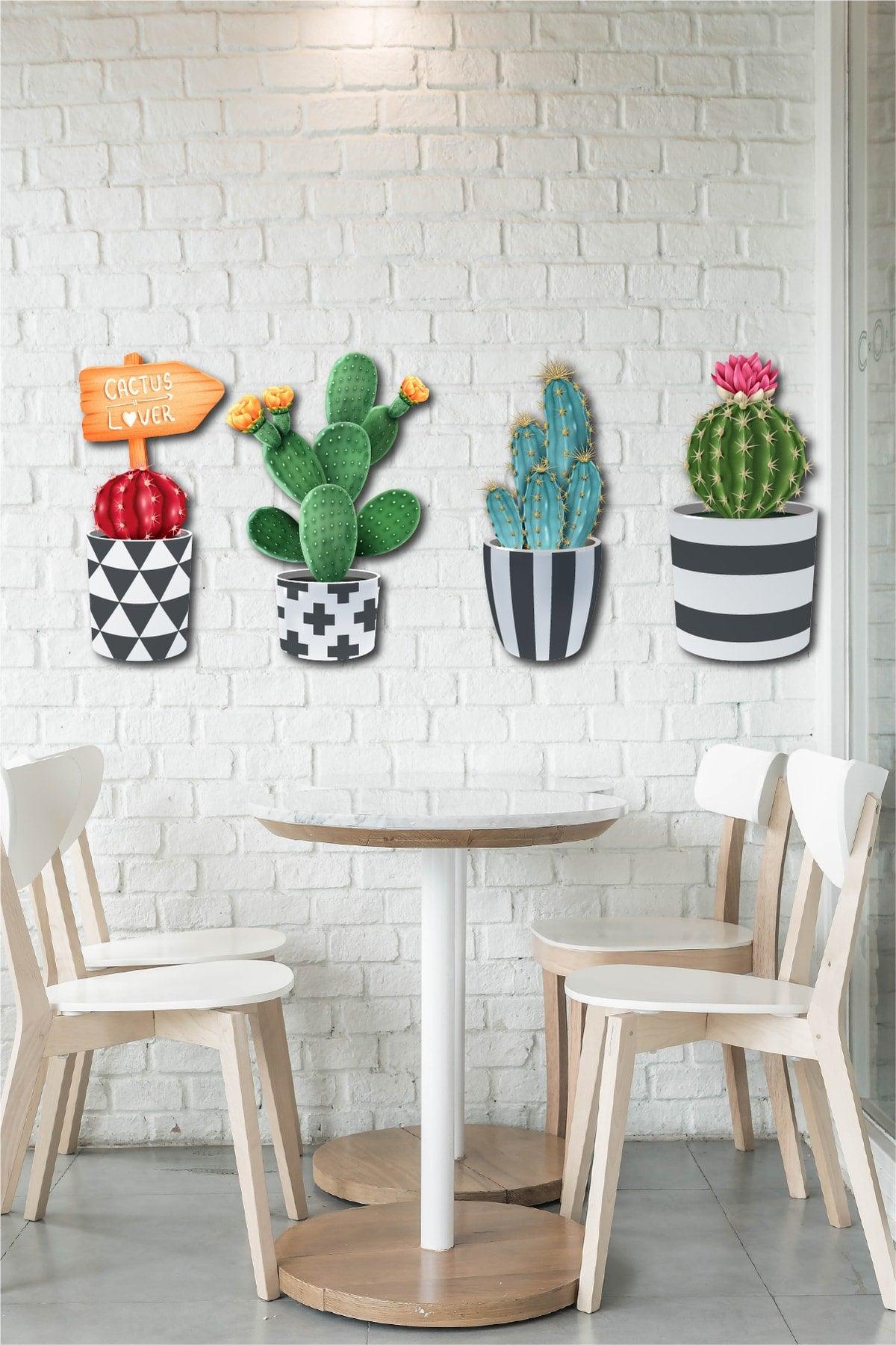 4 Piece Wall Decoration Wooden Cactus Set - Swordslife